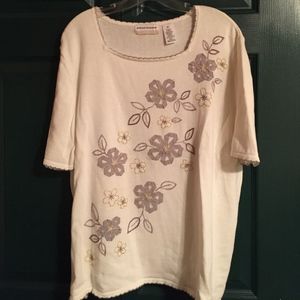 Alfred Dunner Ivory Design Short Sleeve Shirt